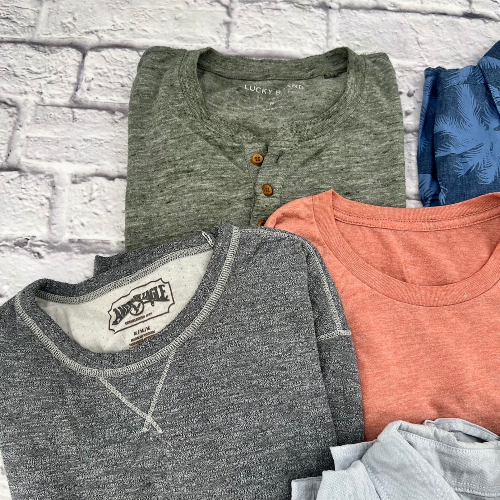 Mens American Eagle Lucky Brand Shirt Lot 6pc Medium Button Up Henley Tee KS-G1 - Picture 3 of 8